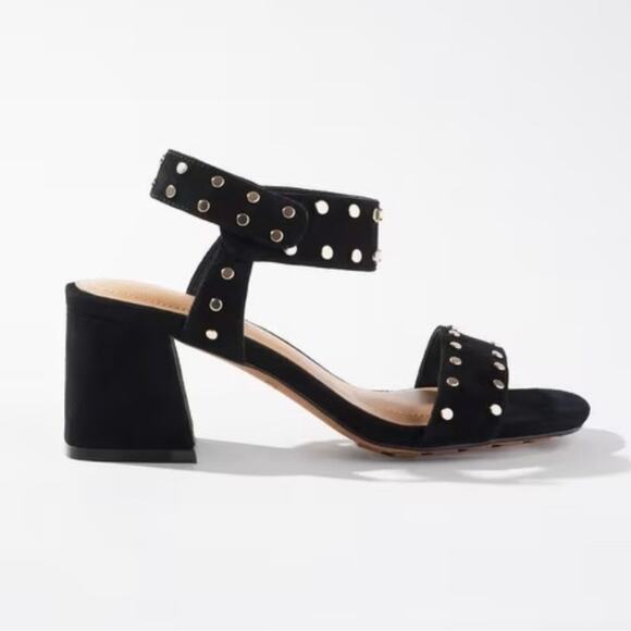 Chico's Veronica Black Suede Studded Block Heel Sandal Women's Size 7 - Picture 1 of 14
